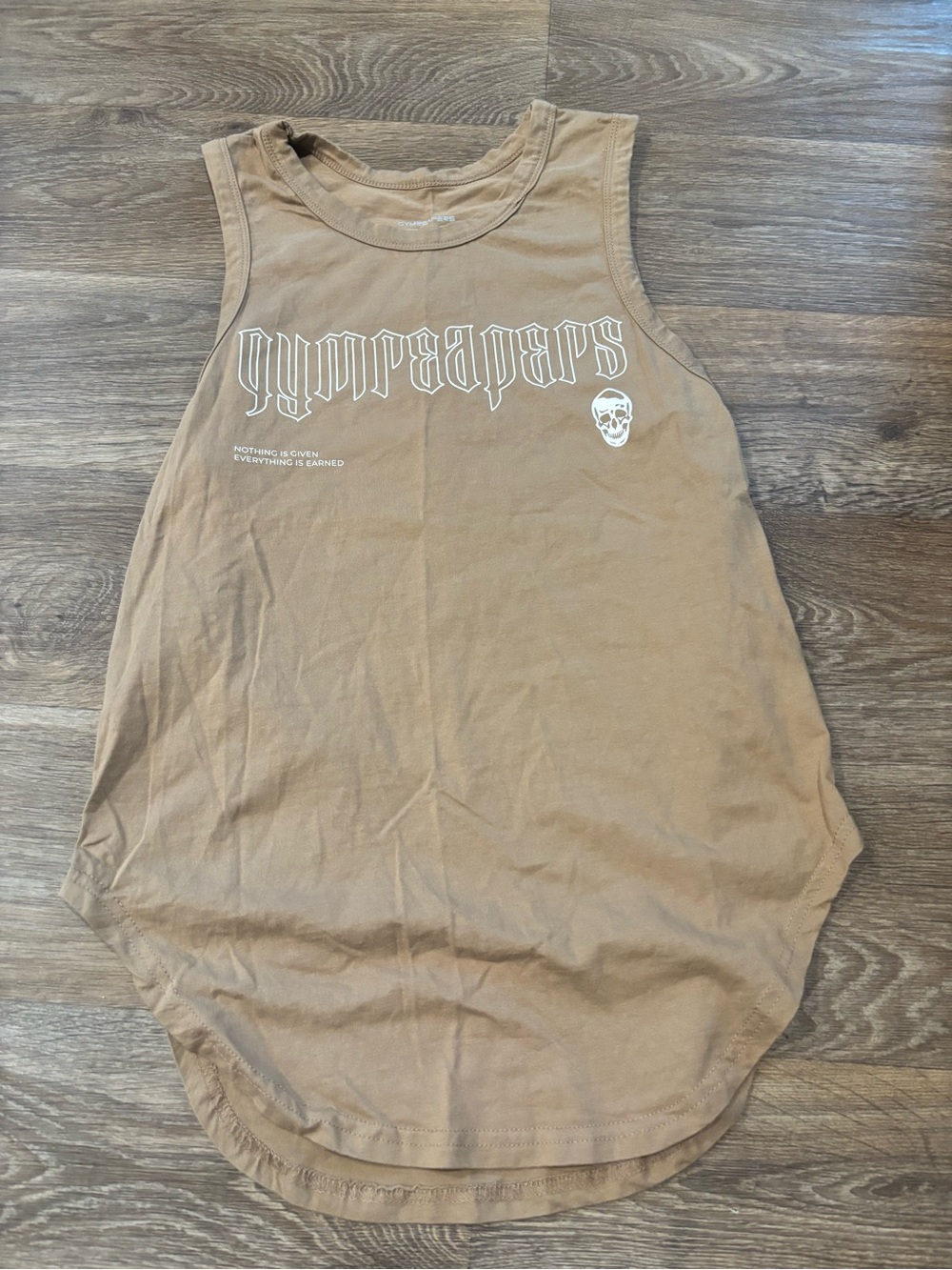 Gymreapers Icon Cut Off Tank Tan Skull Graphic Mens Small Gym Workout